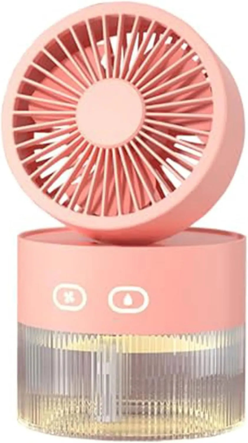 Tragbarer Mini-Tischventilator mit Nachtlicht und Sprühfunktion, Flüsterleiser Luftzirkulator, 120° Neigung für Wohn- und Arbeitsbereiche