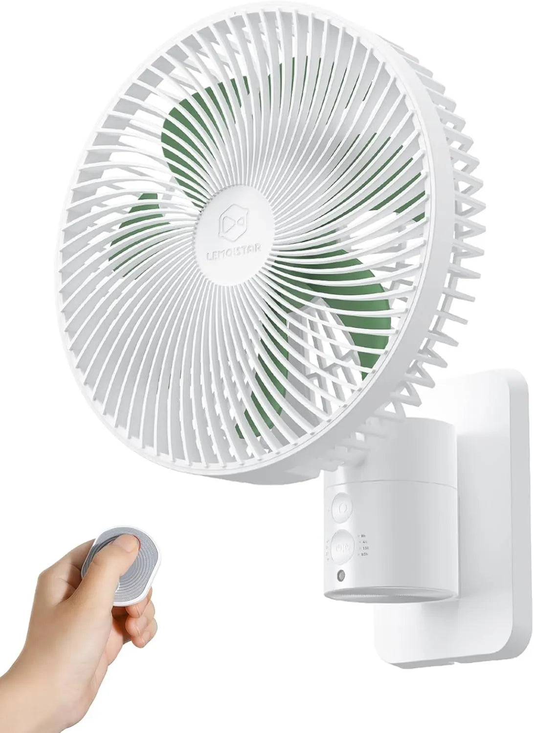 Kompakter Wandventilator mit Fernbedienung, 22 cm Oszillation, 4 Geschwindigkeiten, Timer und 90° Schwenkfunktion