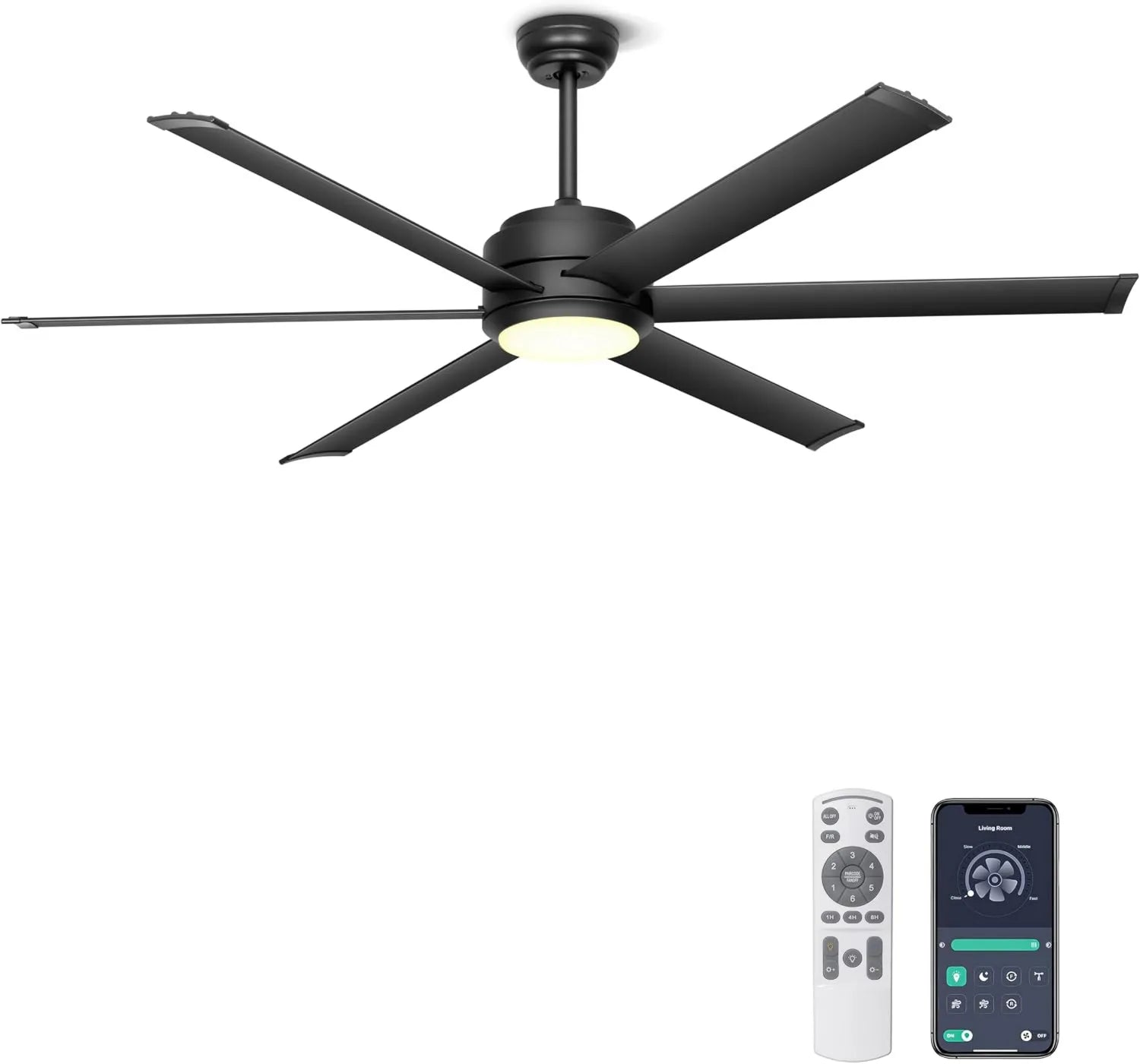 Moderner 152 cm Deckenventilator mit Beleuchtung, App-Steuerung und Fernbedienung, energiesparender DC-Motor, ideal für Wohnzimmer und Terrasse