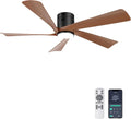 Moderner Deckenventilator mit LED-Beleuchtung, 132 cm, für Innen- und Außenbereich, Fernbedienung & App-Steuerung, Geräuscharmer DC-Motor, Walnuss-Holzoptik