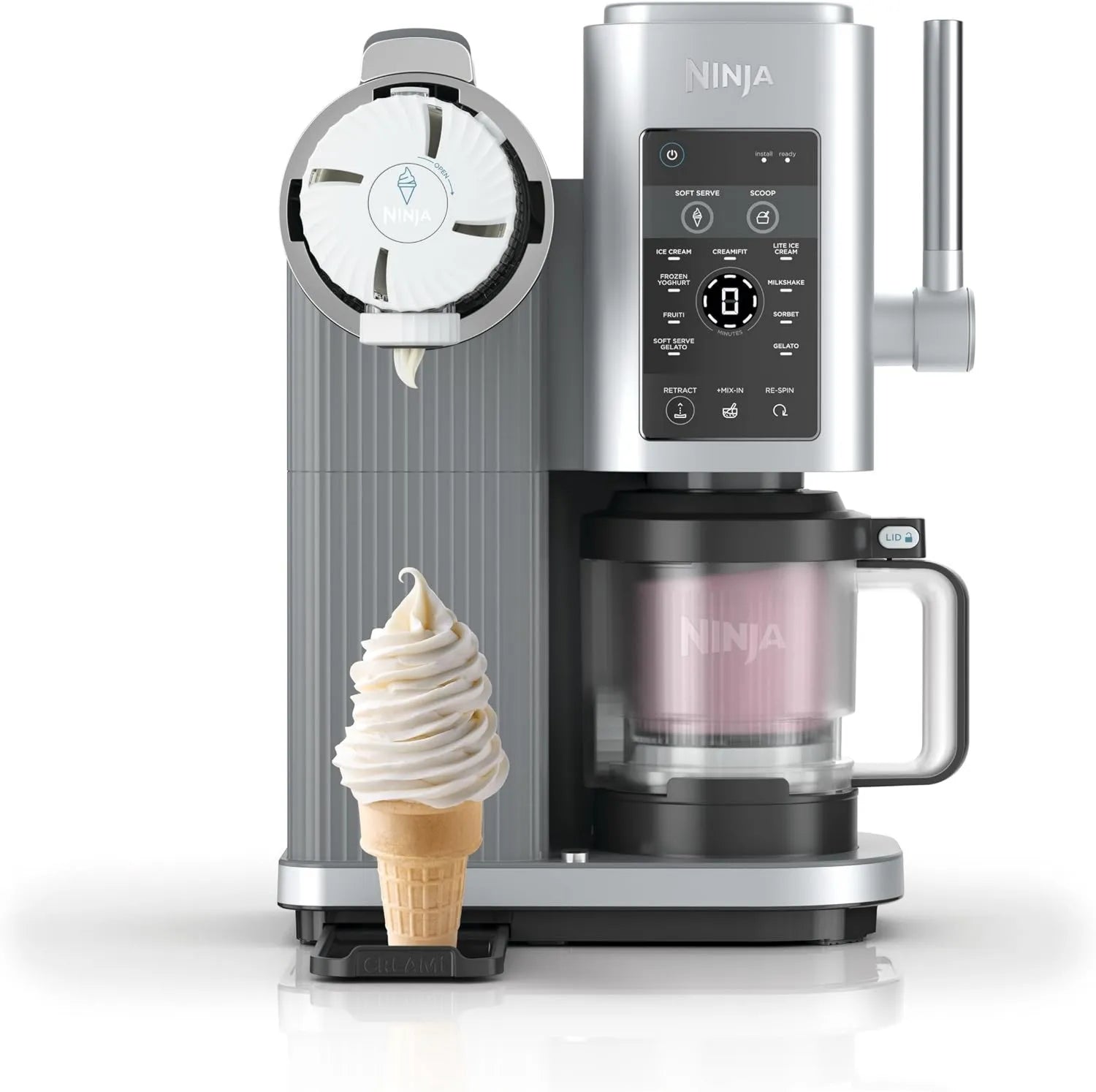 Ninja CREAMi Eismaschine mit 13 Programmen und Mix-In-Funktion, Inklusive 2 Behältern, für Eiscreme, Sorbet und Milchshakes, Platinsilber, Modell NC701EU