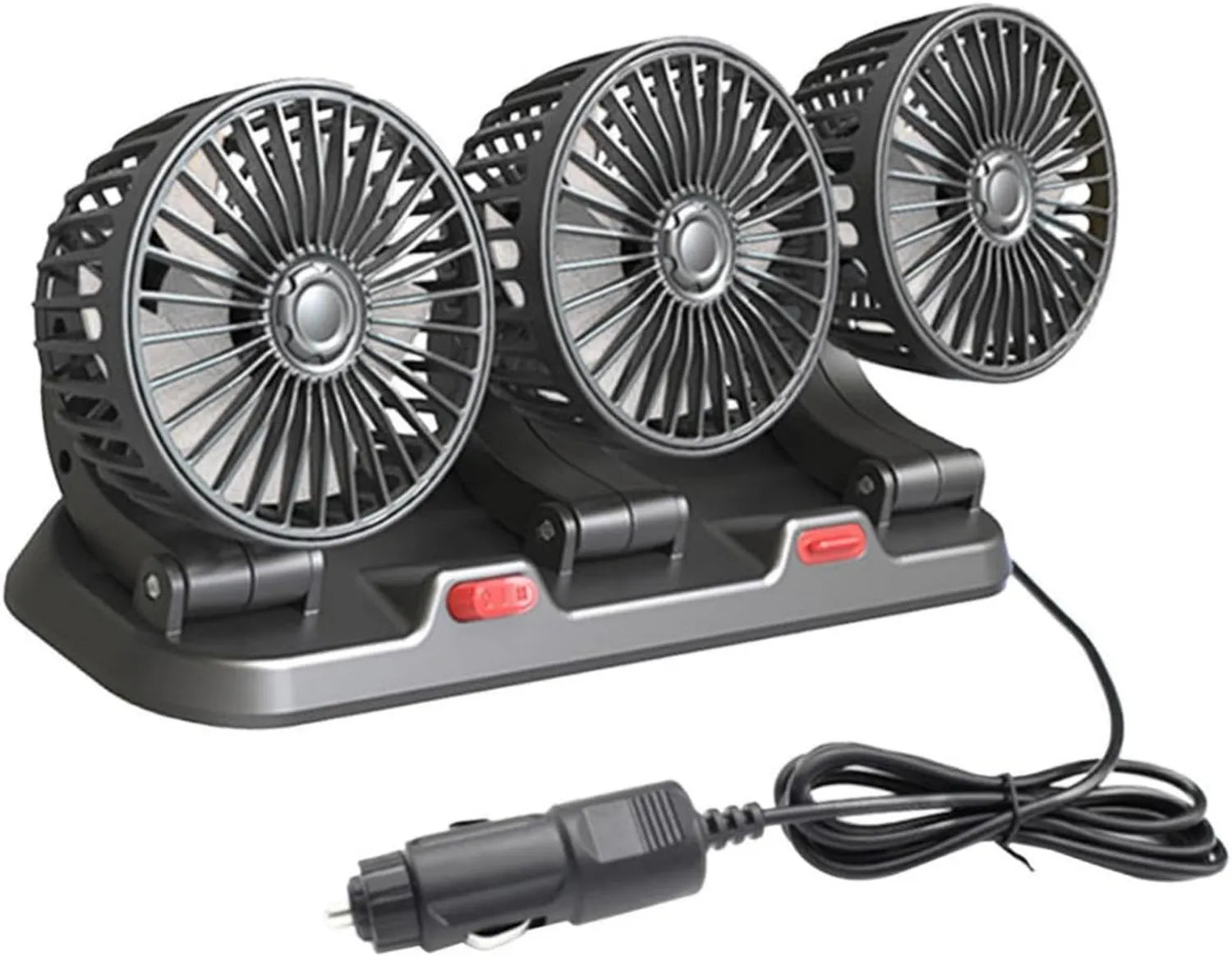 Kompakter Dreifachkopf-Elektrofahrzeuglüfter, 360° drehbar, einstellbar für Auto, Boot, Arbeitsplatz, 5V, 12W