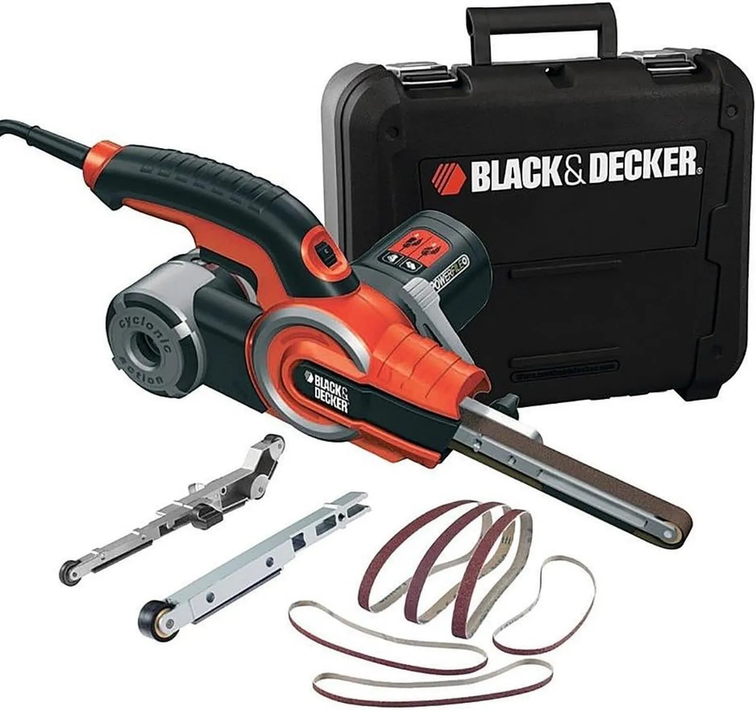 BLACK+DECKER Präzisionsbandschleifer KA902EK-QS mit Staubabsaugung, für vielseitige Materialien und schwer erreichbare Bereiche