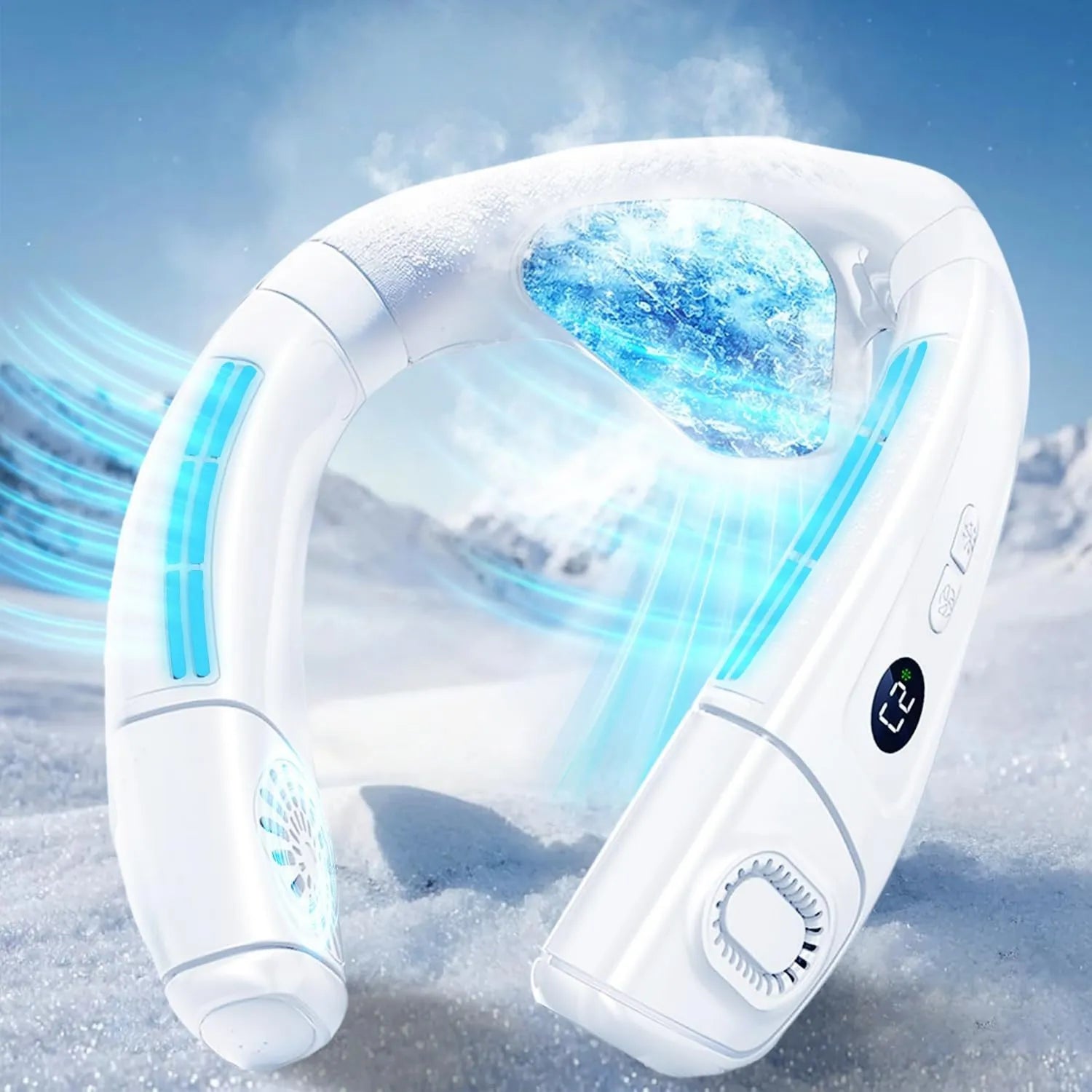 Tragbarer Nackenventilator mit 360° Kühlung, Leise und Wiederaufladbar, 6000mAh, USB, 3 Kühlstufen, Ideal für Reisen und Büro, Weiß