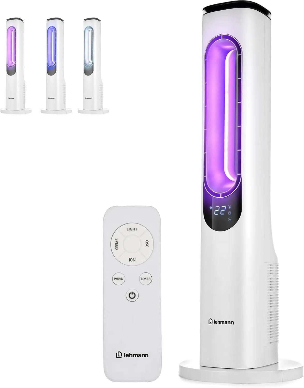 LEHMANN Turmventilator: Geräuscharmer Betrieb mit Fernbedienung, LED-Anzeige und Timer