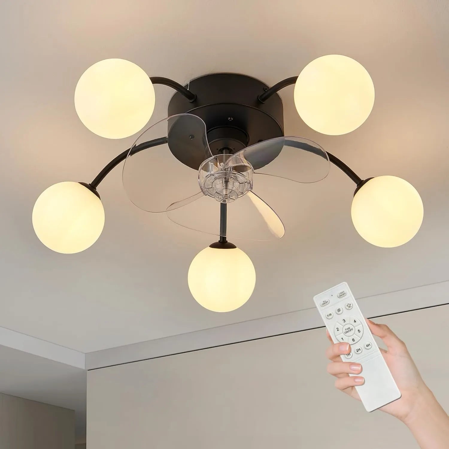 Ventilator-Deckenleuchte G9 mit Fernbedienung und Timer, umkehrbar für Schlafzimmer und Wohnzimmer