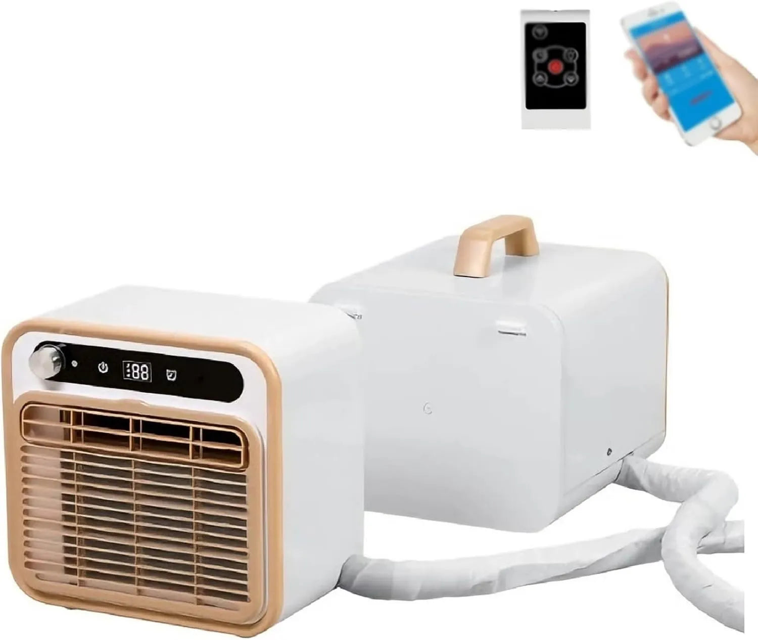 Kompakte Split-Klimaanlage, 5000 BTU, geräuscharm, fensterfreie Installation, Touch- und Fernbedienung, Timer-Funktion, 2 Meter Verbindungsschlauch