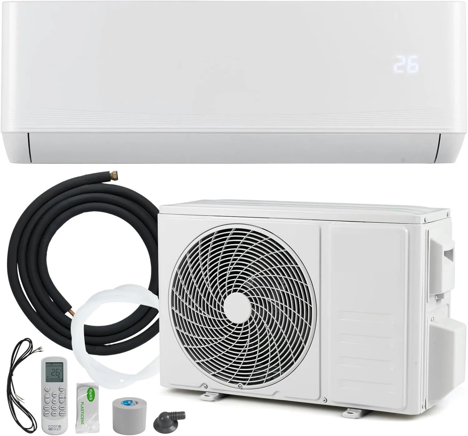 Inverter Split-Klimaanlage 12000 BTU mit Heizfunktion und R32 Kühlmittel, inkl. Montagematerial, flüsterleise