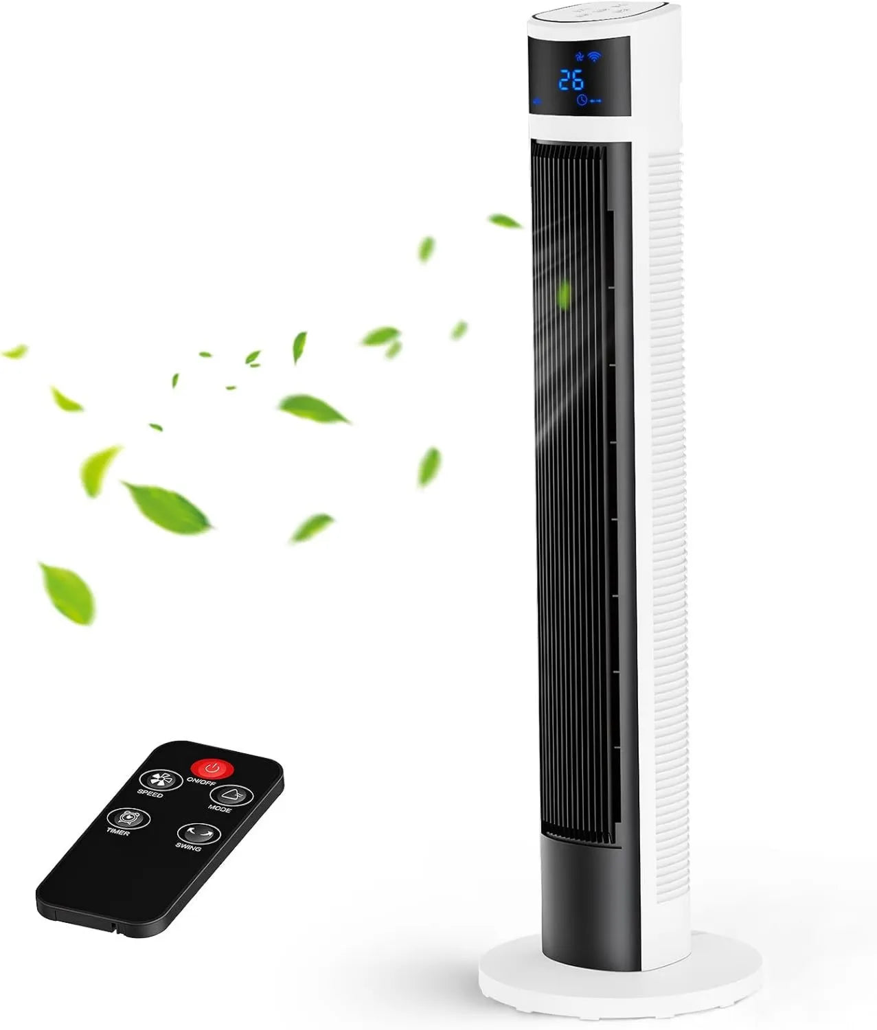 Leiser Turmventilator mit Fernbedienung, 80° Schwenkfunktion, 3 Modi, platzsparend für Schlafzimmer und Büro