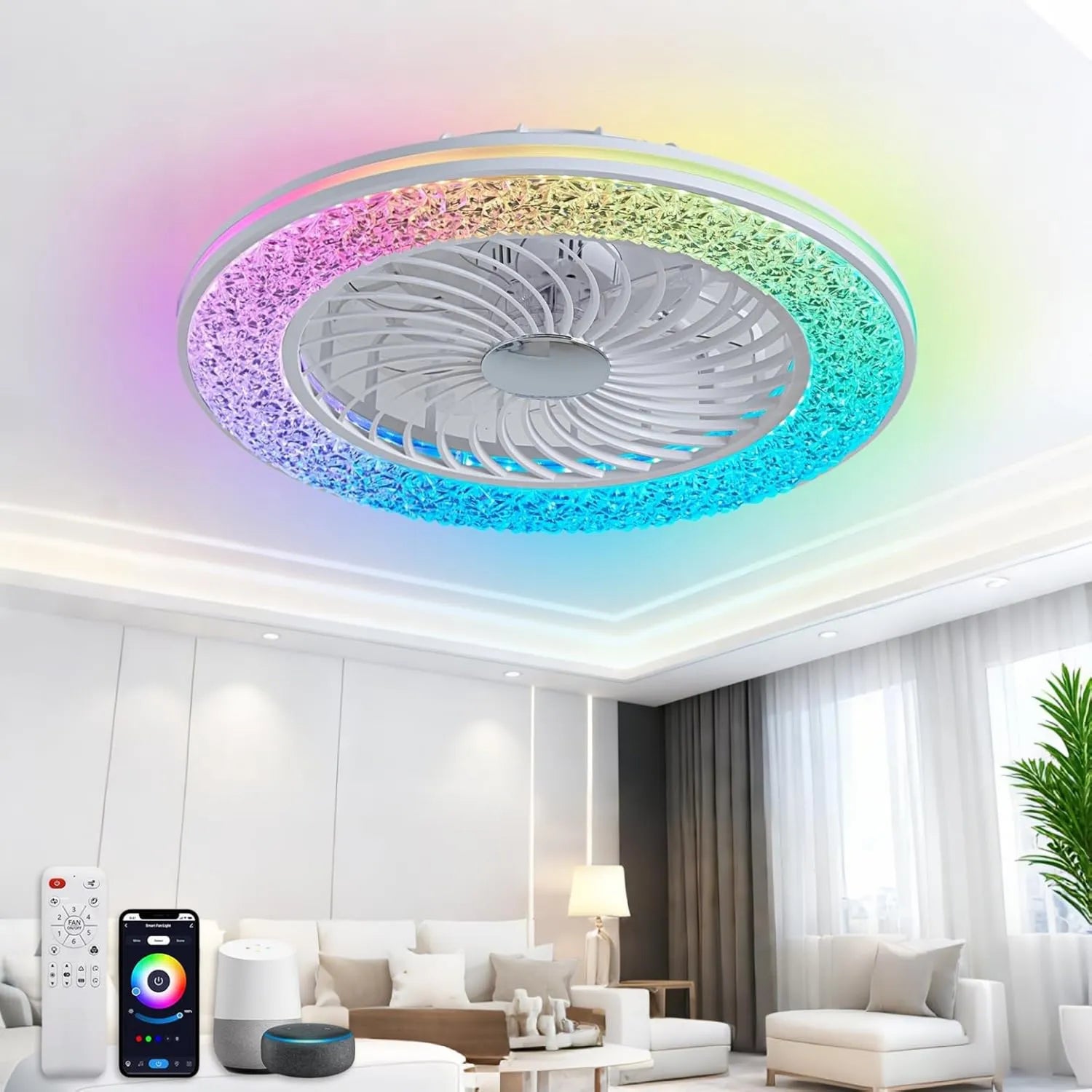 Moderne LED-Deckenventilatorleuchte mit Alexa-Integration, leise und dimmbar, für Wohn- und Schlafzimmer