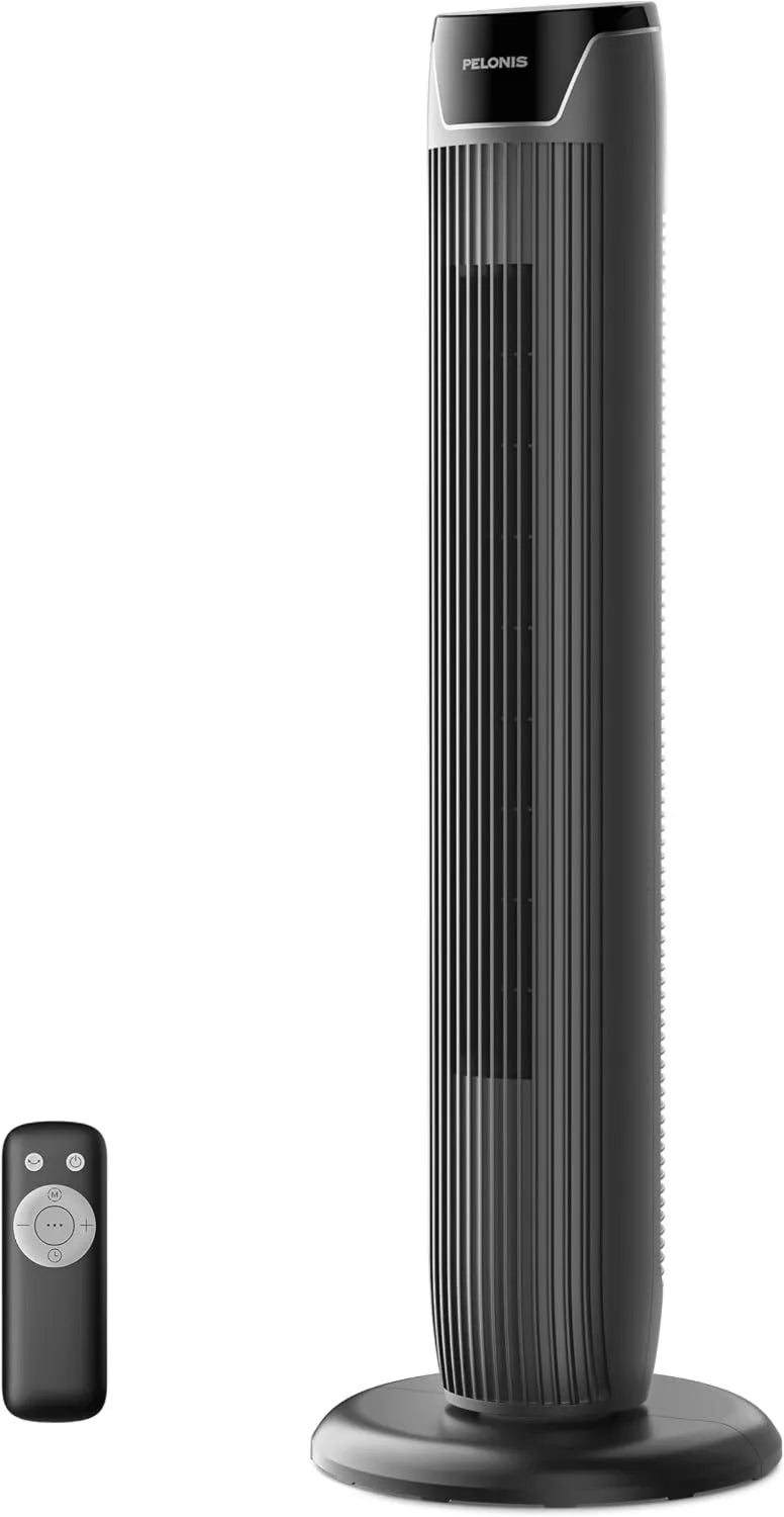 PELONIS Turmventilator mit Fernbedienung - 5 Geschwindigkeiten, 4 Modi, 9-Stunden-Timer, LED-Display, Energiesparend