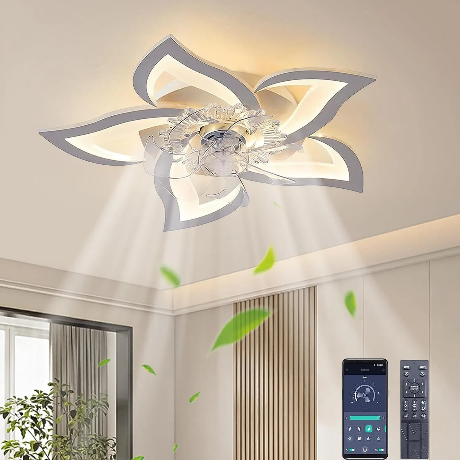 Moderner Deckenventilator mit LED-Licht und Fernbedienung, leise Ventilatorlampe für Schlafzimmer, Esszimmer und Küche, 69 cm, weiß