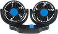 Riloer Tragbarer 12V Auto Ventilator mit Dual Köpfen, 360° drehbar, 2 Geschwindigkeiten, USB-betriebener Sommerlüfter für Rücksitz Kopfstütze