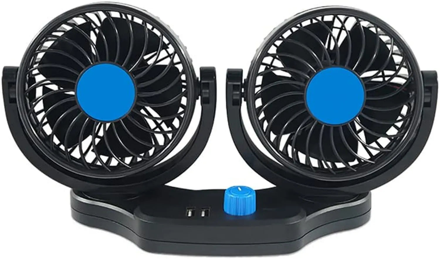 Riloer Tragbarer 12V Auto Ventilator mit Dual Köpfen, 360° drehbar, 2 Geschwindigkeiten, USB-betriebener Sommerlüfter für Rücksitz Kopfstütze