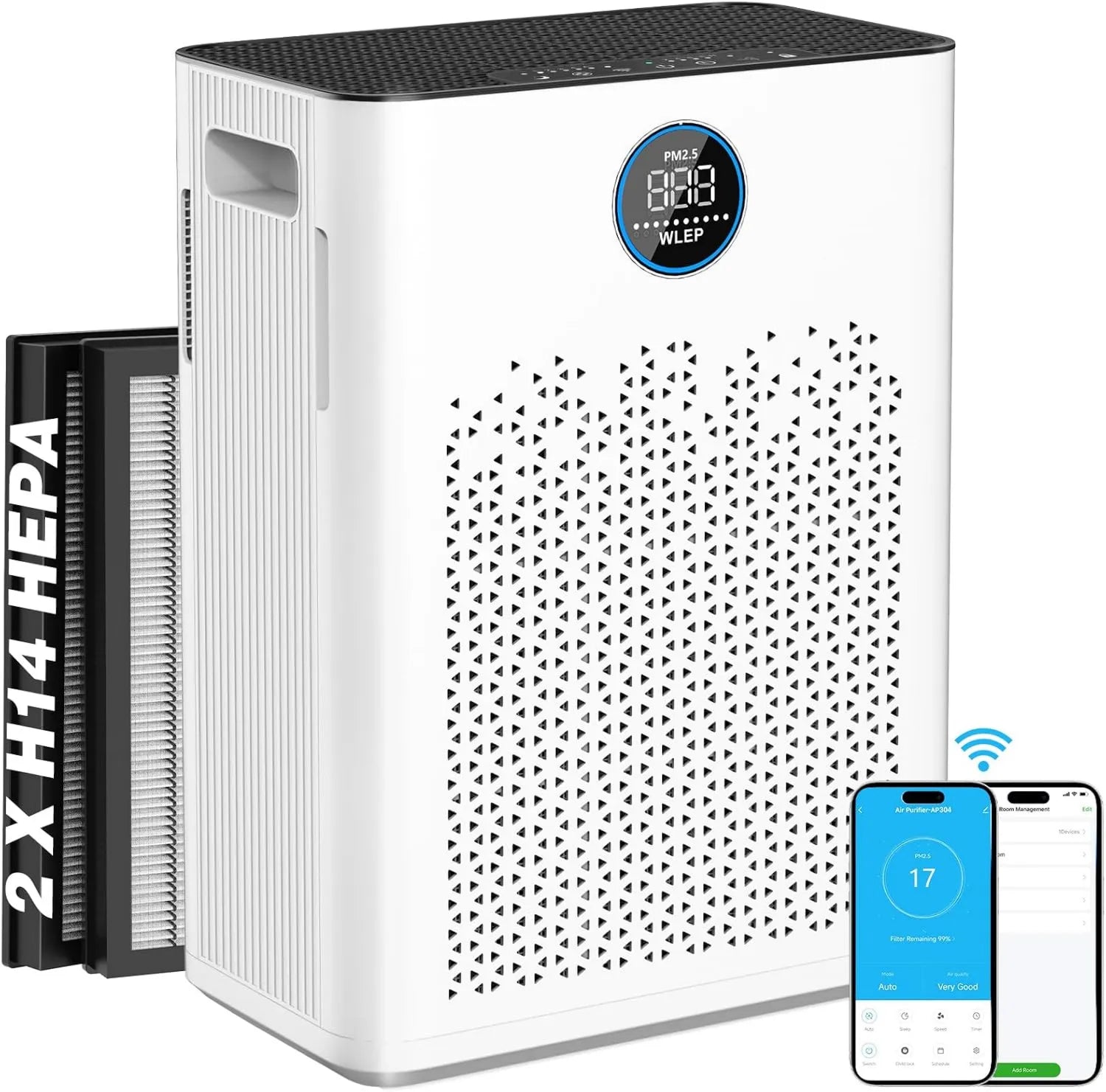 Intelligenter Luftreiniger mit H14 HEPA-Filter, App-Steuerung & Alexa-kompatibel, ideal für Allergiker, entfernt Pollen, Staub und Tierhaare, leiser Schlafmodus, Automatik für Zuhause