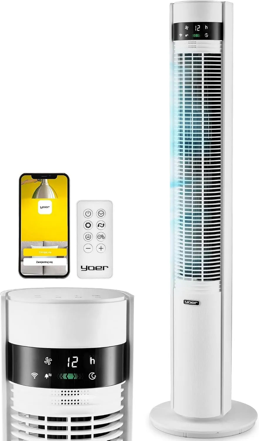 Ultraleiser Turmventilator mit WLAN, 12m Reichweite, 12 Geschwindigkeiten und Ionisator