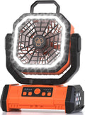 Tragbarer wiederaufladbarer Ventilator 20000 mAh mit LED-Licht & Fernbedienung, USB-C, kabellose Nutzung, 4 Geschwindigkeiten, Timer und Aufhänghaken