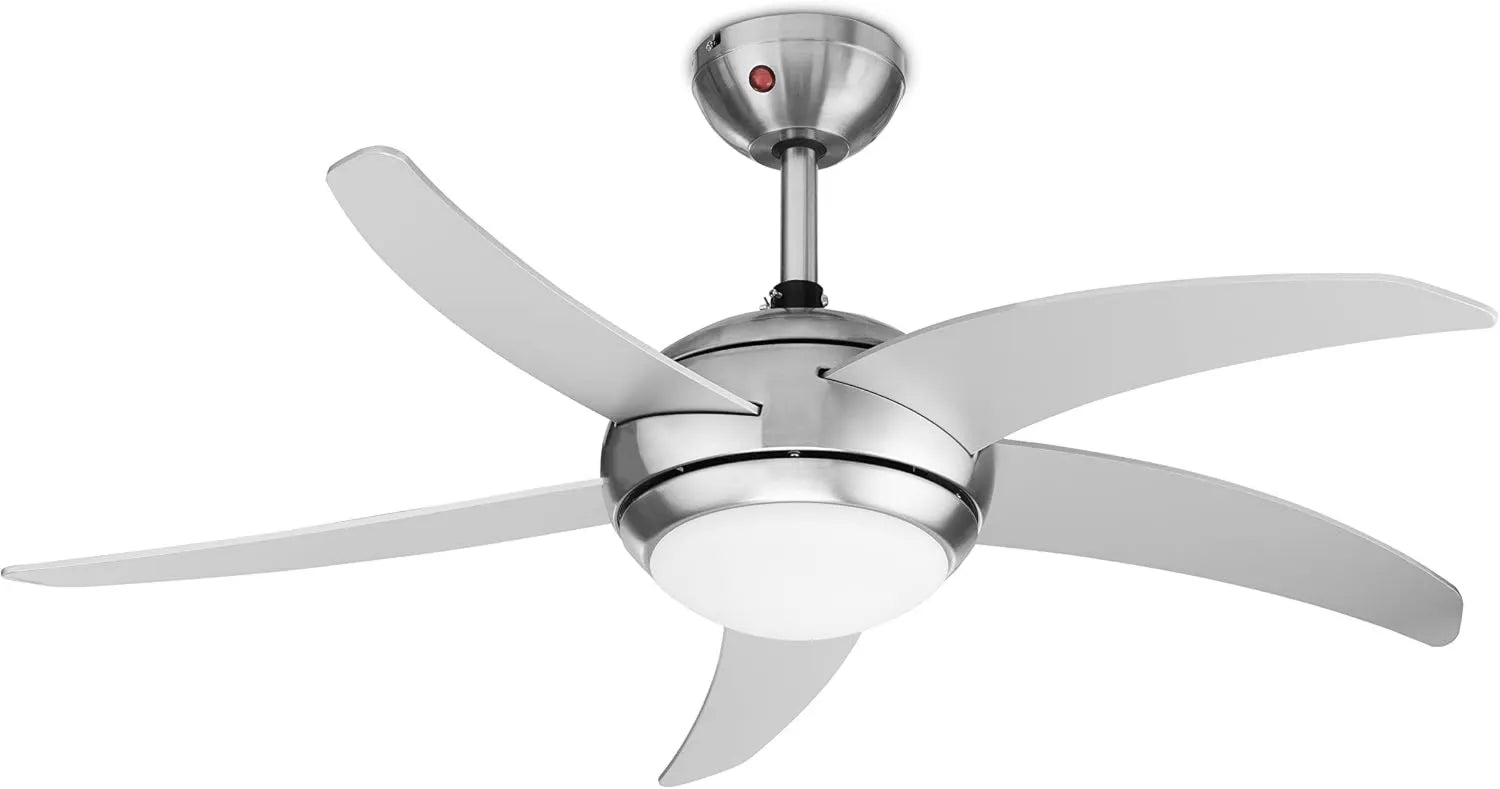 Tristar Deckenventilator mit Beleuchtung und Fernbedienung, 112 cm, 3 Geschwindigkeiten, 55 W, Silber