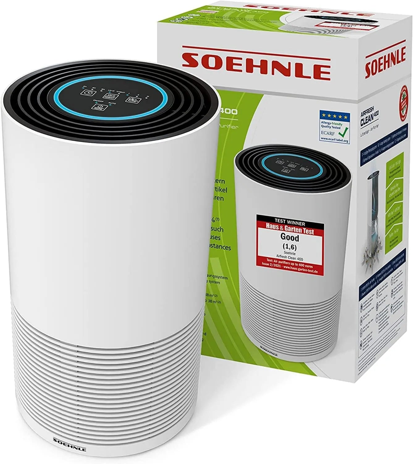 Soehnle AirFresh Pro 400: Effektiver Luftreiniger mit 4-fach Filtersystem, beseitigt 99,95% Bakterien & Viren, ideal für Allergiker, HEPA & Aktivkohle, UV-C-Licht