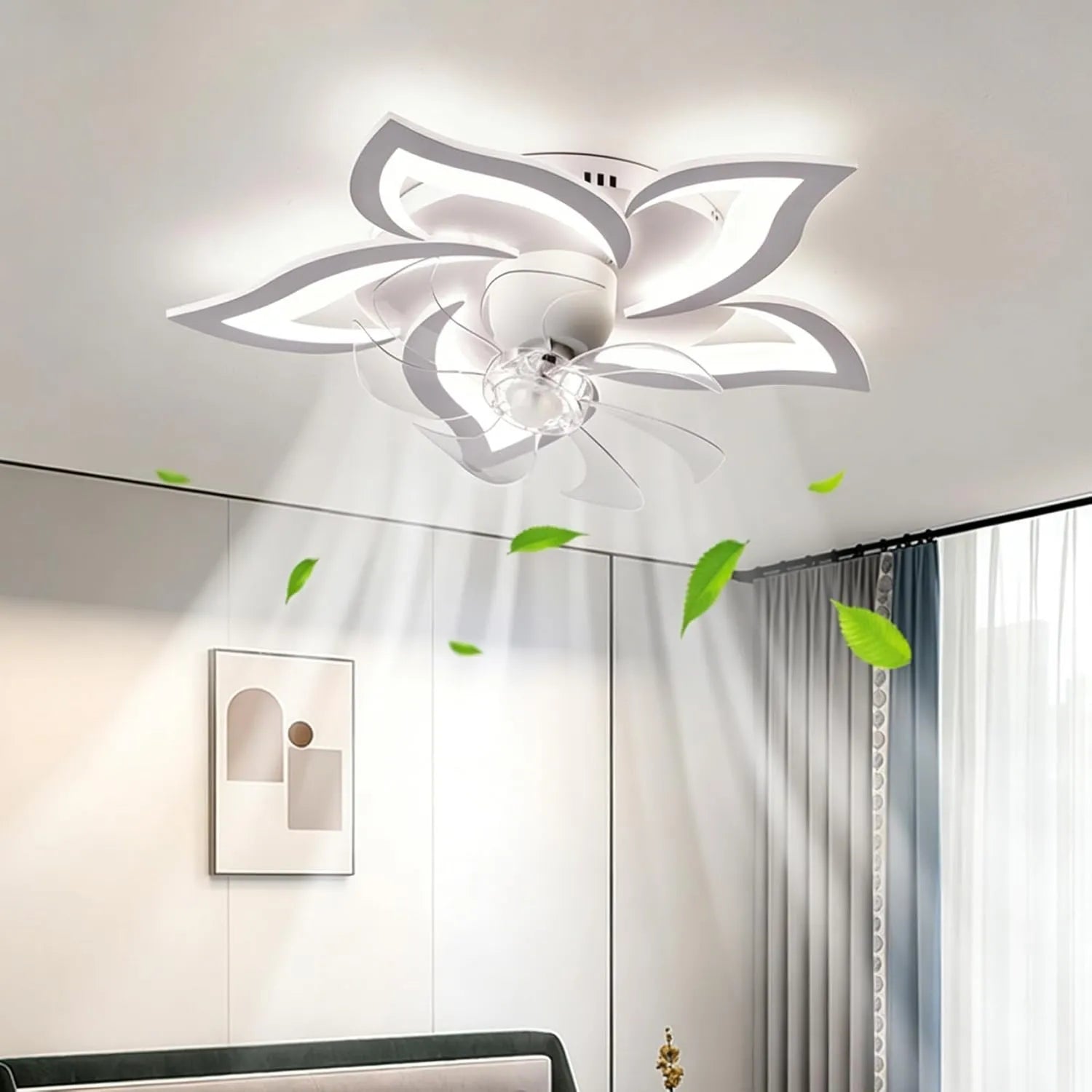 Energieeffizienter LED-Deckenventilator mit drehbarer Beleuchtung, 69cm dimmbarer Ventilatorlampe, Fernbedienung und App-Steuerung, 6 Geschwindigkeiten, Timer, Weiß
