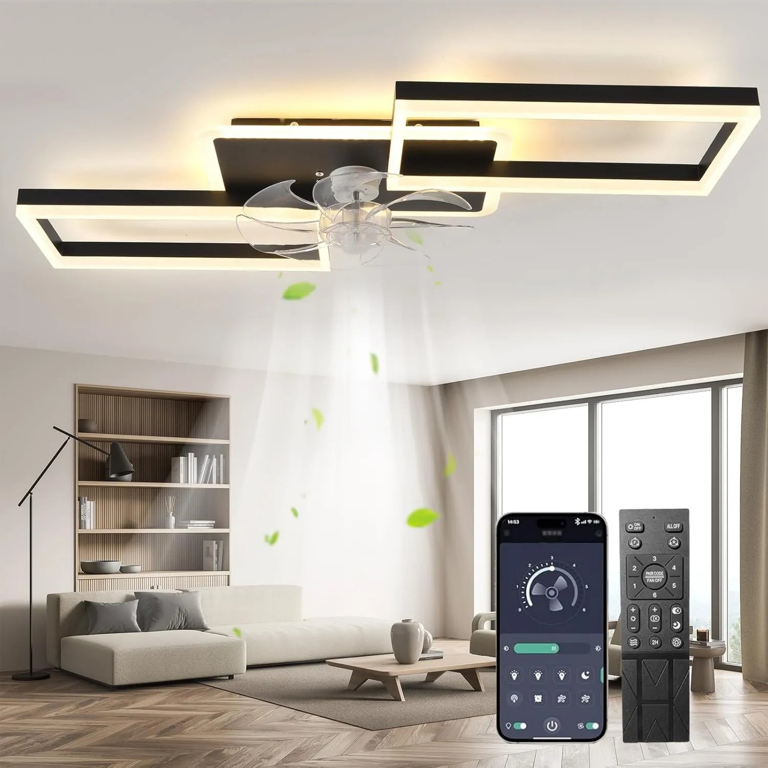 Leiser LED-Deckenventilator mit Licht, 100cm, dimmbar, 51W, 4000lm, inklusive Fernbedienung und App-Steuerung, 6 Geschwindigkeiten, ideal für Schlaf- und Wohnzimmer