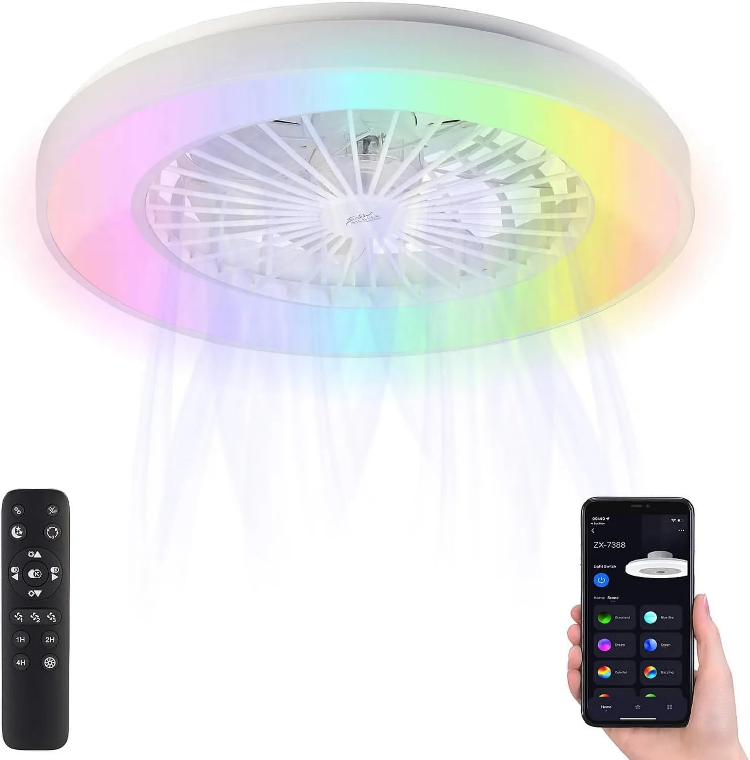 2-in-1 Deckenventilator mit WLAN und RGB-CCT-LED-Leuchte, 30W, 1250 lm, App-gesteuert