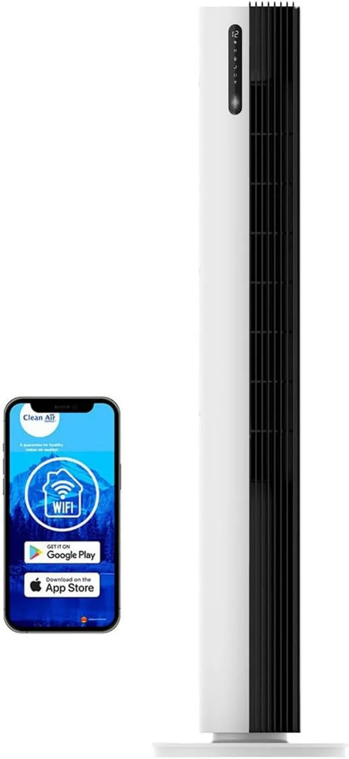 Clean Air Optima CA-407 Smart Turmventilator - Hoher Luftdurchsatz, 90° Oszillation, Staubfilter - Steuerung per Smartphone - Weiß/Schwarz