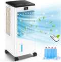 Mobiles Klimagerät ohne Abluftschlauch, 60W Verdunstungskühler mit großem Wassertank, Leiser Ventilator mit Schlafmodus, 4 Modi, 3 Geschwindigkeiten, 1-12h Timer, 60/120° Oszillation, Fernbedienung, 4 Kühlakkus