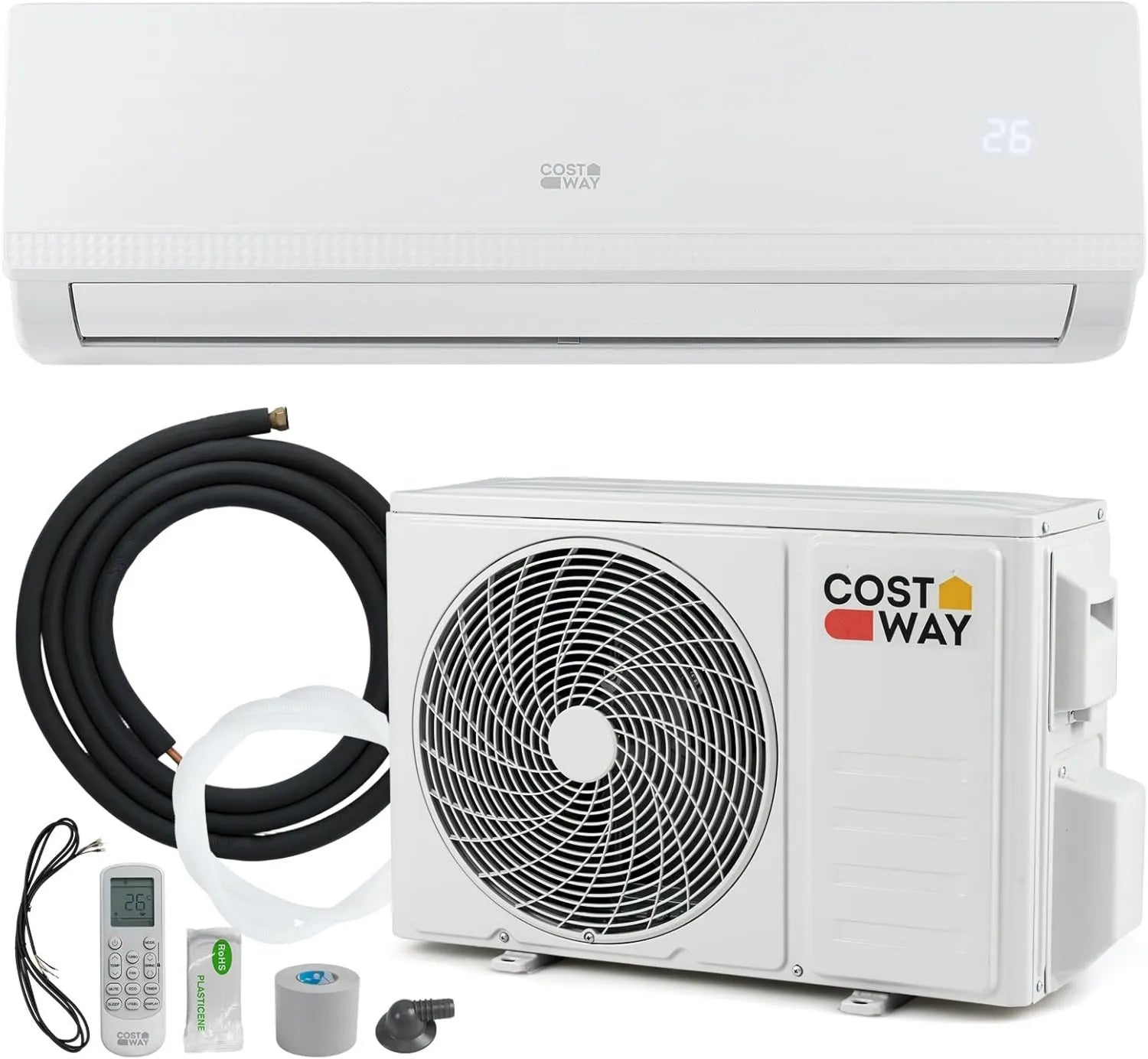 COSTWAY 9000 BTU Split-Klimaanlage mit Heizung, 2,6 kW, R32, leise für Räume bis 42 m³