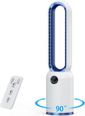 Leiser Turmventilator 88cm mit LED-Touchscreen und Fernbedienung, 55W Motor, 12-Stunden-Timer, 90° Oszillation für Schlafzimmer und Büro, blau