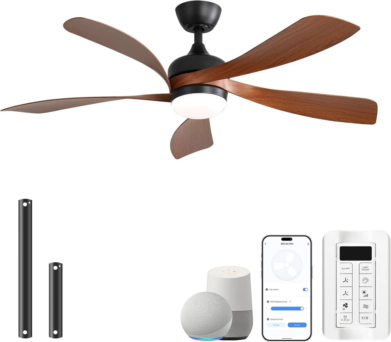 Sofucor Smarter Deckenventilator mit Licht und Alexa-Steuerung, 132cm, 6 Geschwindigkeiten, Timer und leiser DC-Motor