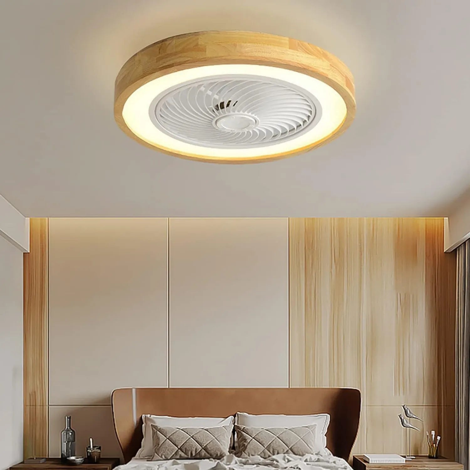 Leiser Deckenventilator mit LED-Licht und Fernbedienung, Holzoptik, umkehrbare Luftrichtung, 72W für Wohn- und Schlafbereiche