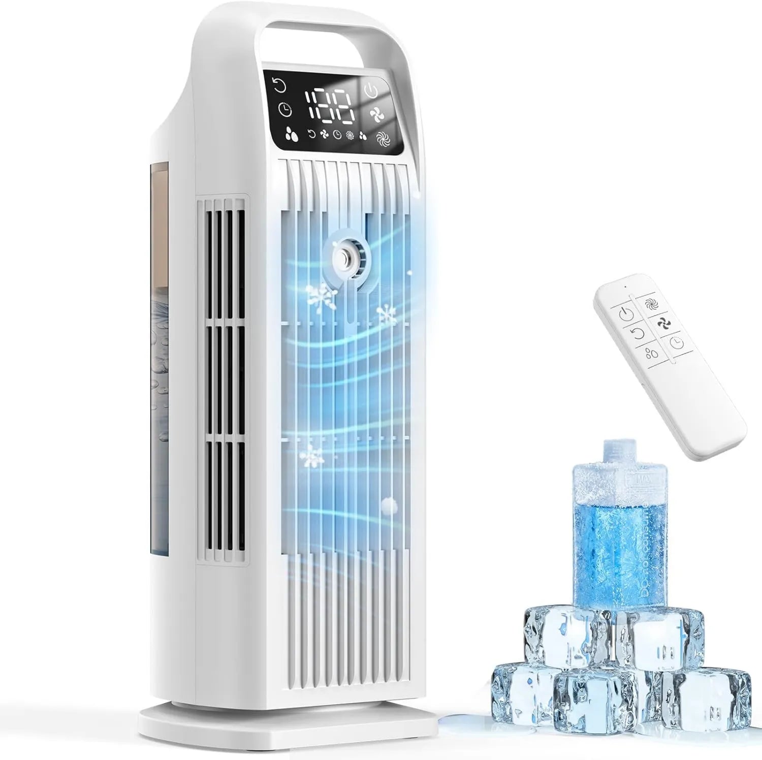 Kompakte 6-in-1 Klimaanlage mit Wasserkühlung, 1200ml Tank & 120° Oszillation für Schlafzimmer & Büro, 1-12h Timer, 36W, Cremeweiß