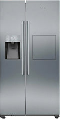 Siemens iQ500 Side-by-Side Kühl-Gefrierkombination, noFrost, 560 L, Edelstahl, Eis- & Wasserspender