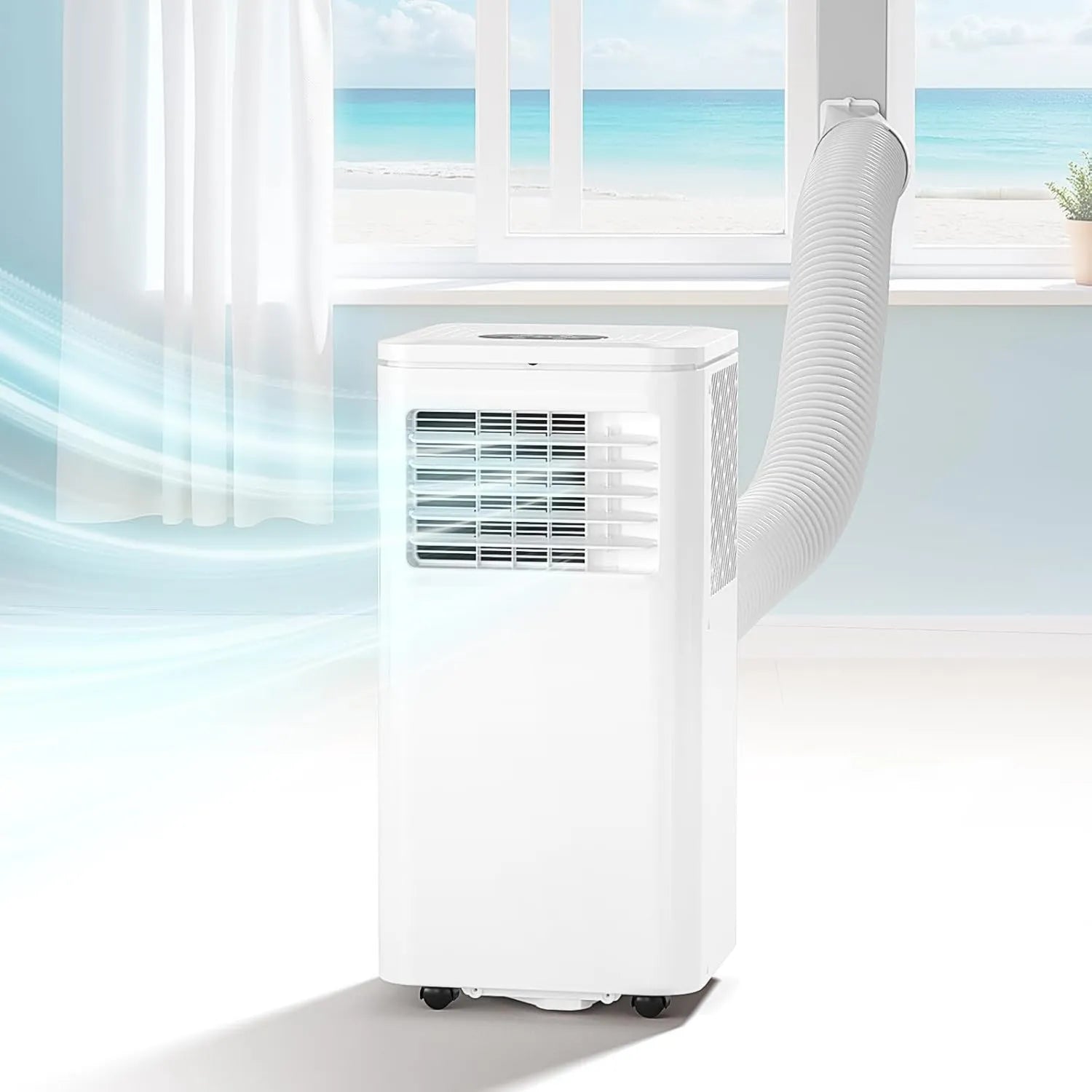 Leistungsstarke 10.000 BTU Tragbare Klimaanlage, Ideal für 42 m² Räume, 4 Modi, Fernbedienung, Fenster-Set, Energieeffizient und Leise