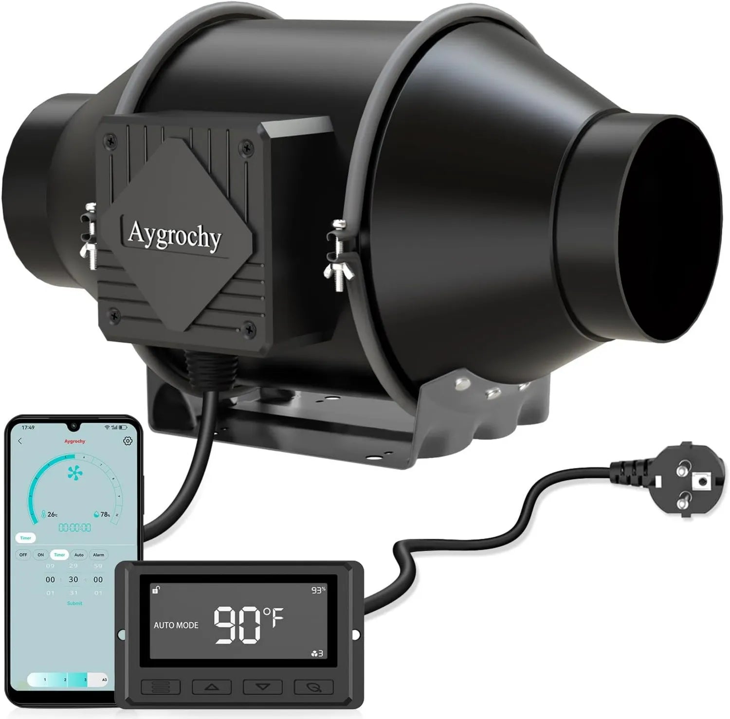 Abluftventilator 100mm mit EC-Motor, 30W, 363m³/h, Regelbar per App, Ideal für Gewächshaus