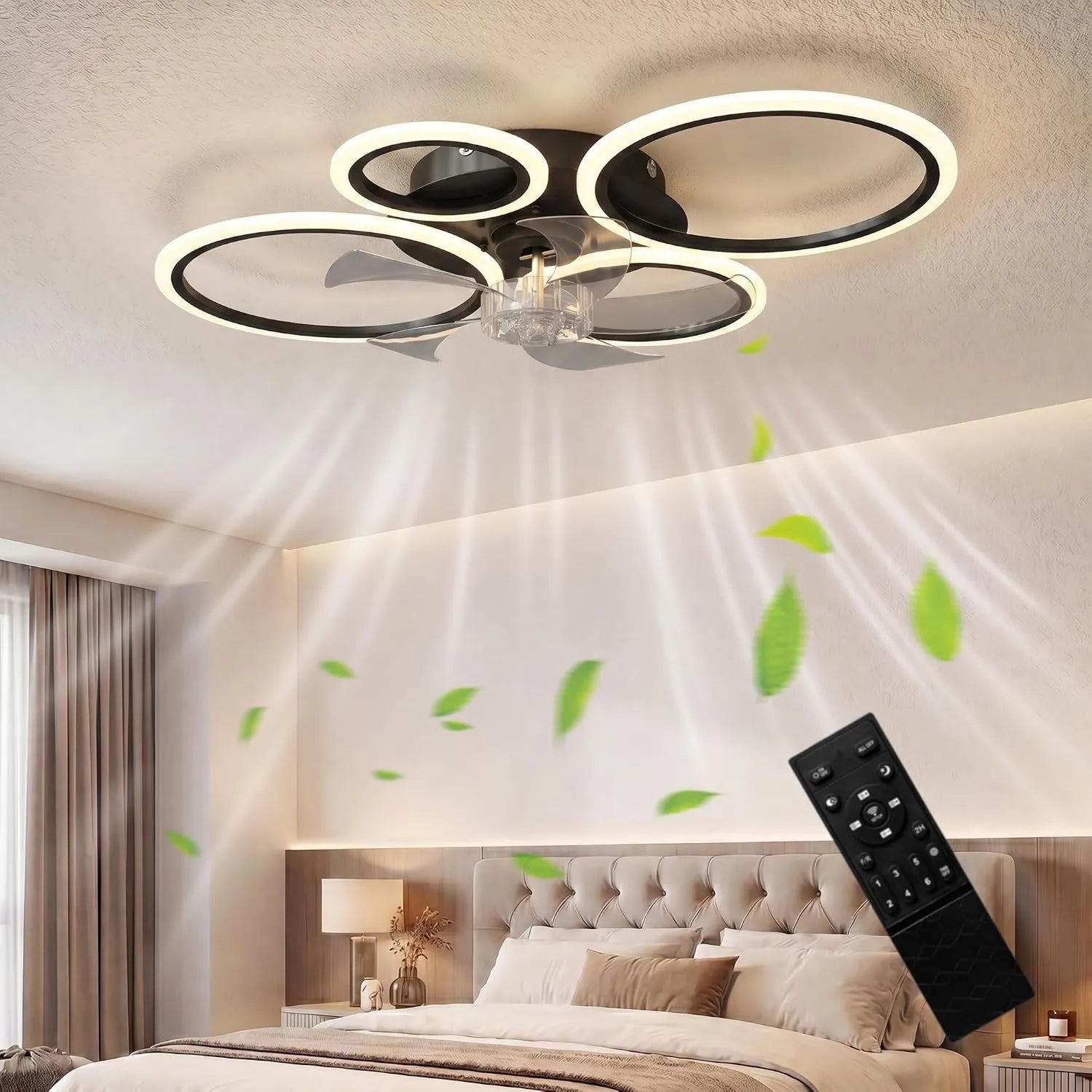 HOMCOM Leiser Deckenventilator mit LED-Beleuchtung, 77 cm, Fernbedienung, 6 Stufen, 3 Farbtemperaturen, Timer, DC-Motor, Schwarz