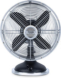 H.Koenig JOE50 Retro Tischventilator, 3 Stufen, 25 cm, Metall, Schwarz