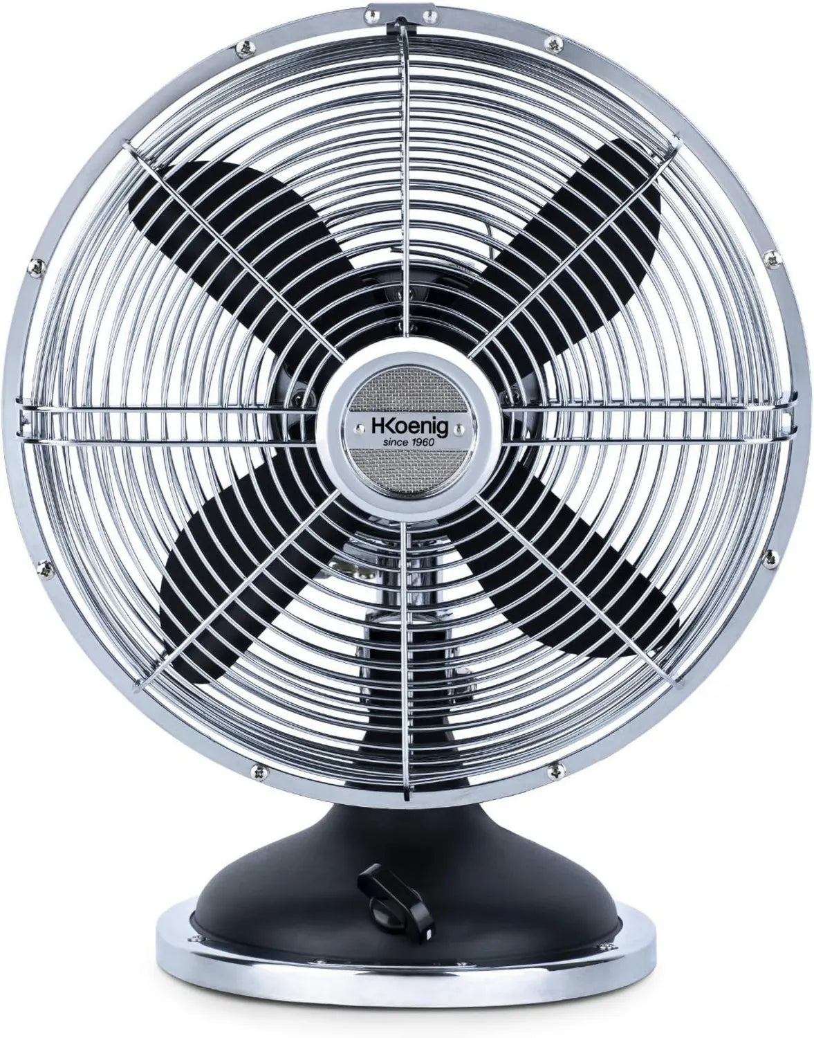 H.Koenig JOE50 Retro Tischventilator, 3 Stufen, 25 cm, Metall, Schwarz