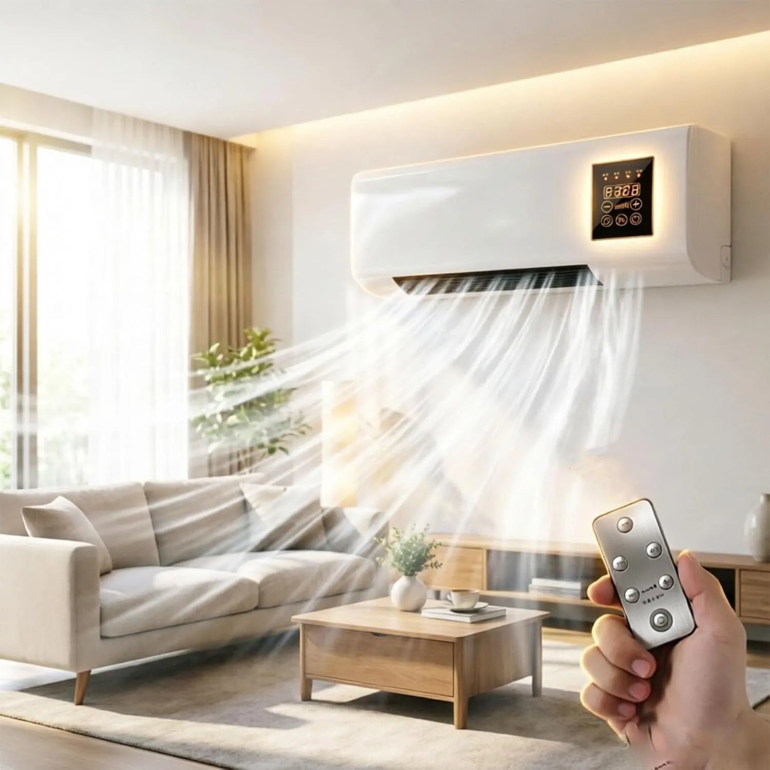 Tragbare 4-Jahreszeiten-Klimaanlage mit Kühl- und Heizfunktion, Modernes Design, Platzsparend, Einfache Installation