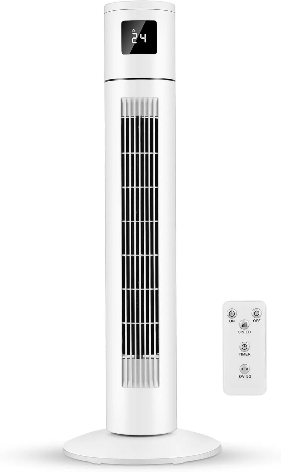 Timiyou Leiser Turmventilator mit Fernbedienung, 3 Geschwindigkeiten, 12h Timer, 60° Oszillation, Temperaturanzeige