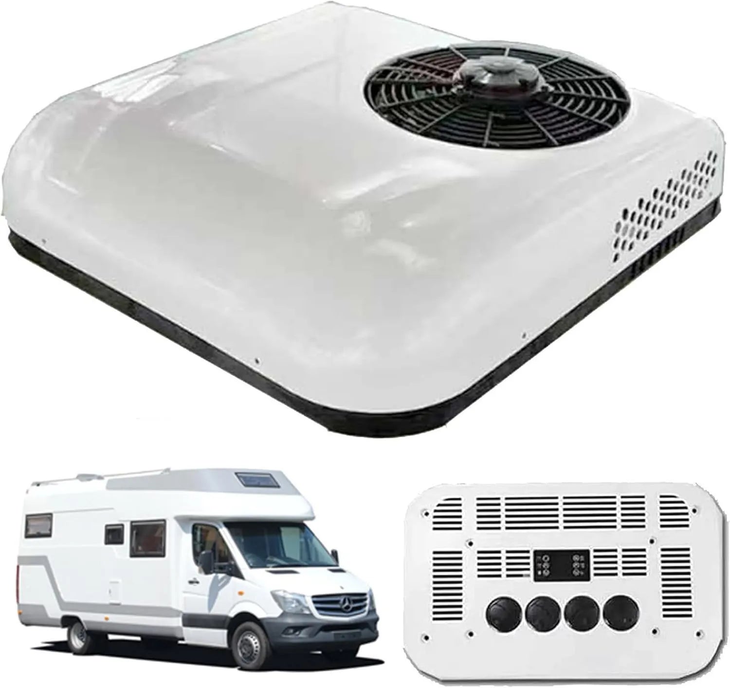 Leise 24V Dachklimaanlage für Wohnwagen und Wohnmobil - Effizienter DC-Kühler für PKW, Transporter, SUV und LKW in Weiß