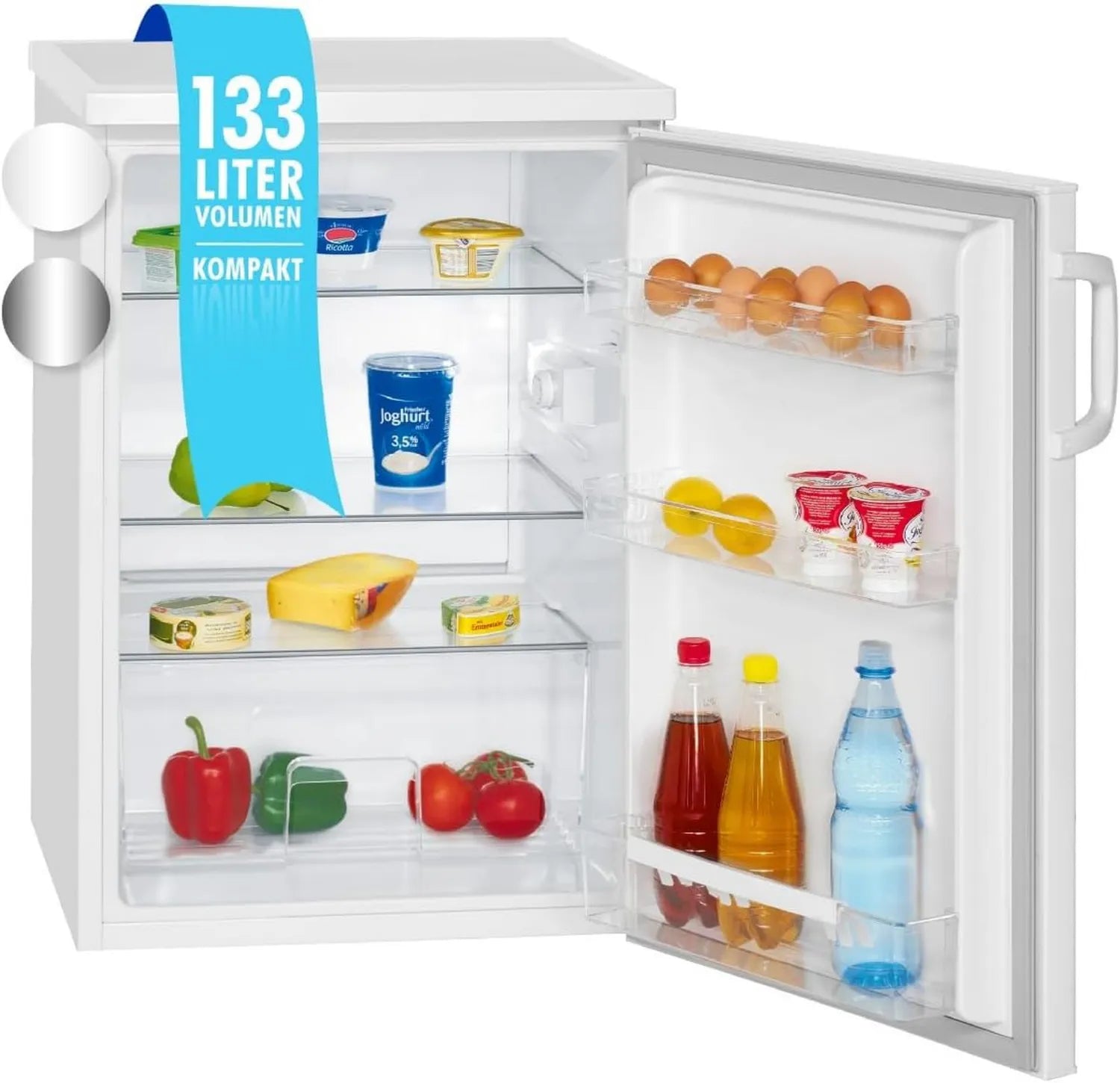 Bomann Kühlschrank ohne Gefrierfach, Energieeffizient, 85cm Höhe, Leiser Betrieb, 3 Ablagen, Flexibler Türanschlag, 133L Volumen, Weiß