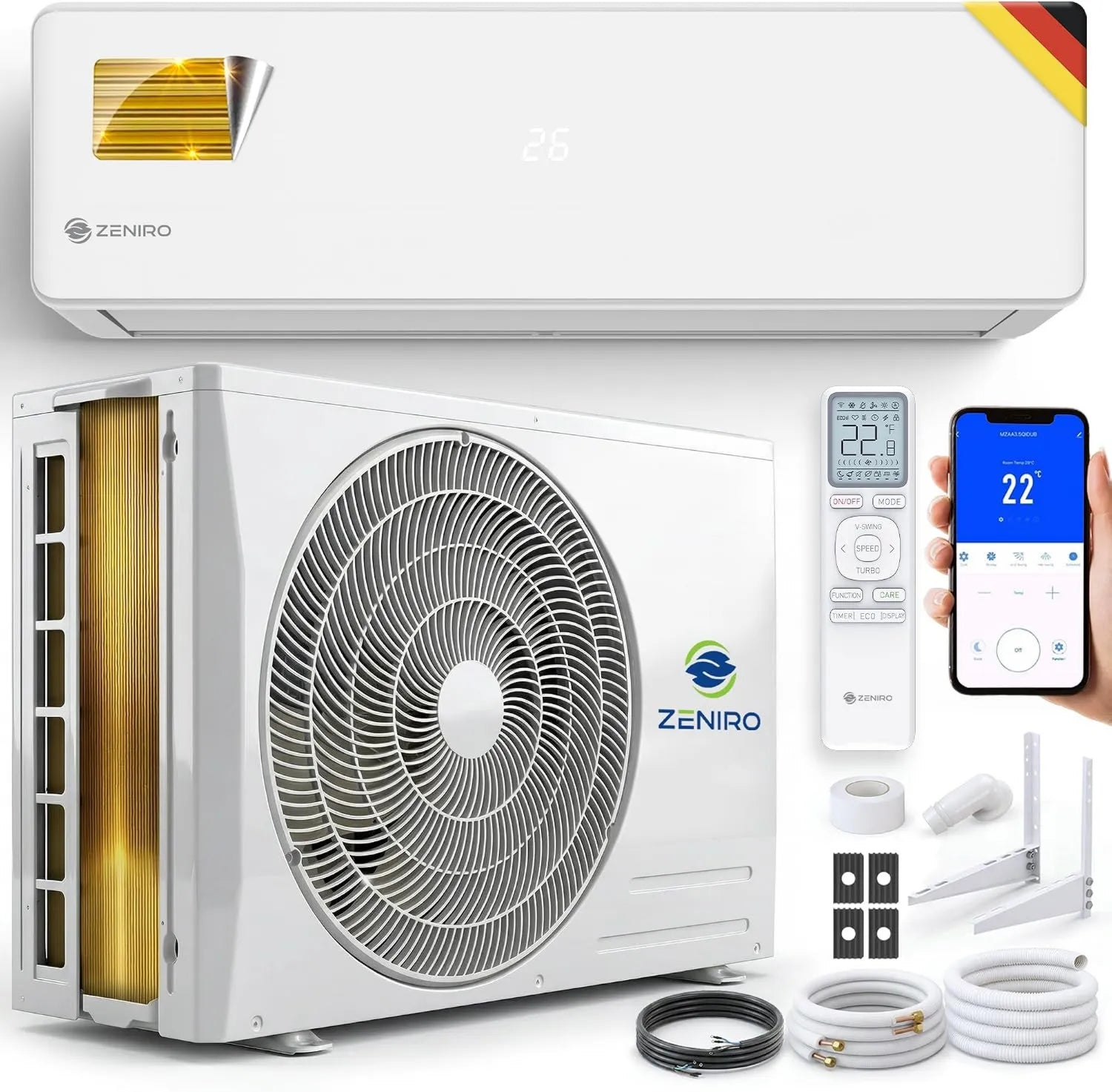 Split-Klimaanlage 18000 BTU mit Ionisator, WiFi und TURBO-Kühlung - Energieklasse A++/A+ - Leiser Betrieb - Inklusive Fernbedienung und Montagematerial