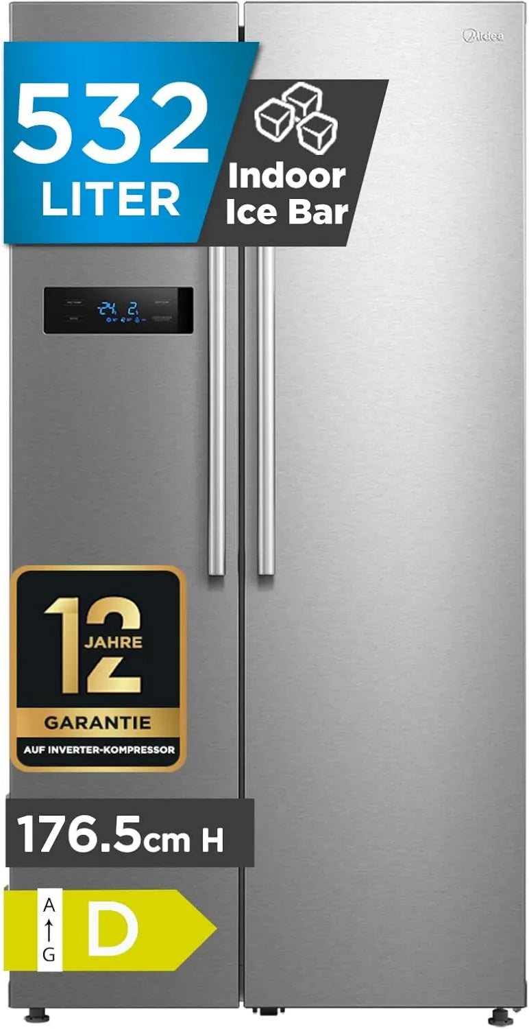 Midea Side-by-Side Kühl-Gefrierkombination 532 L, No Frost, Inverter, Energieeffizienz, Twin Control, SuperCool, 176,5 cm hoch