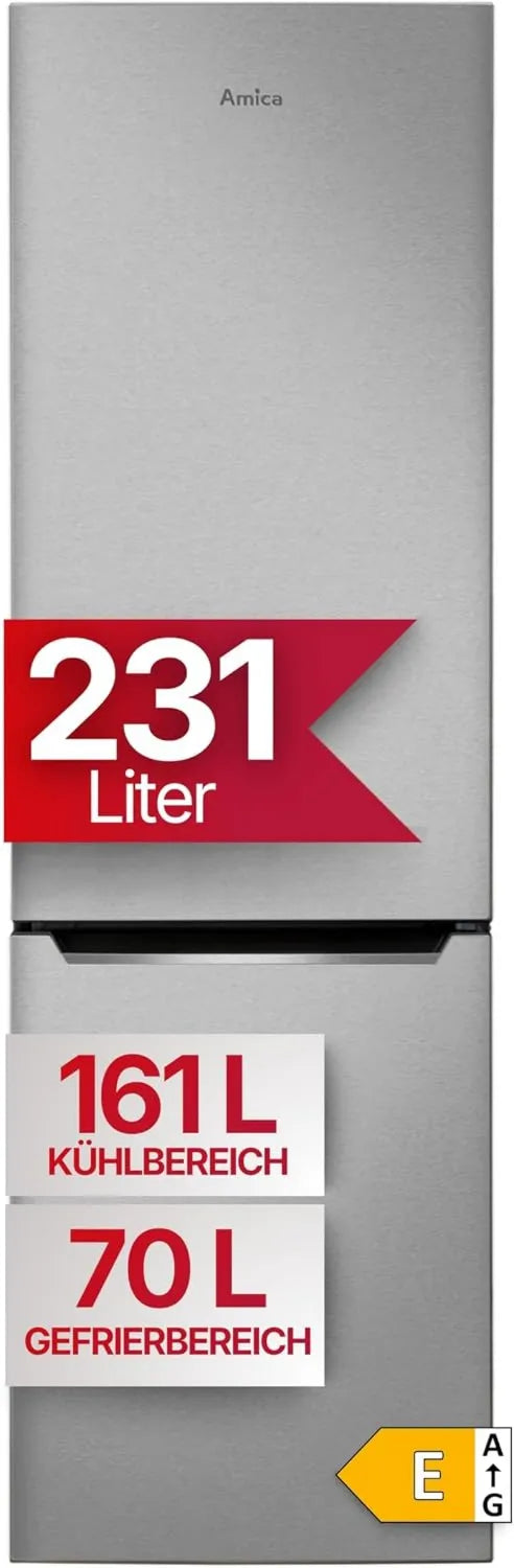 Amica Freistehende Kühl-Gefrierkombination 231 l, Total NoFrost, FreshZone, VitControlPlus, Superkühlung, Edelstahloptik, 170 x 54 x 57,6 cm