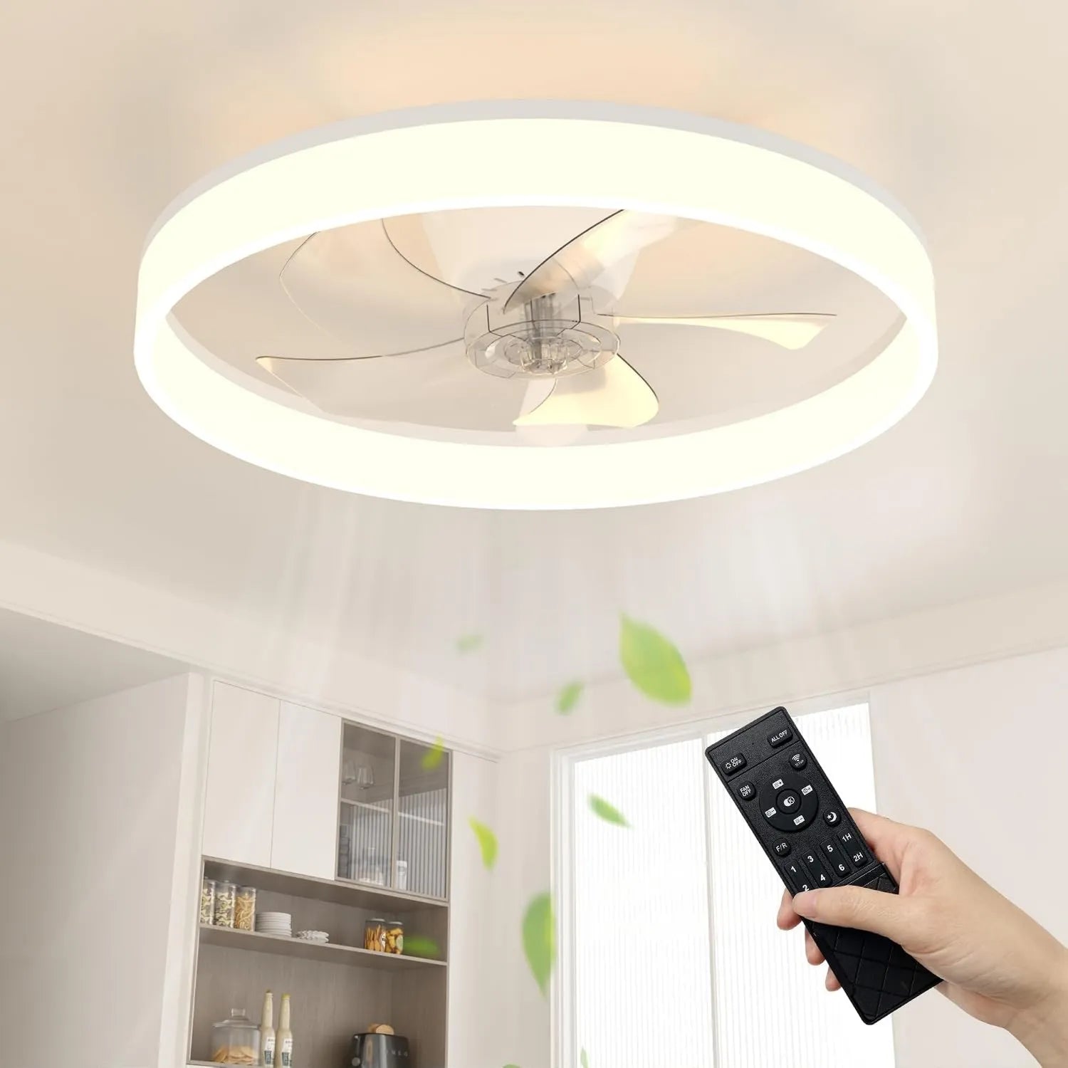Moderner Deckenventilator mit LED-Beleuchtung und Fernbedienung, 6 einstellbare Geschwindigkeiten, dimmbare Leuchte, leise für Schlafzimmer und Wohnzimmer (50 cm, Weiß)