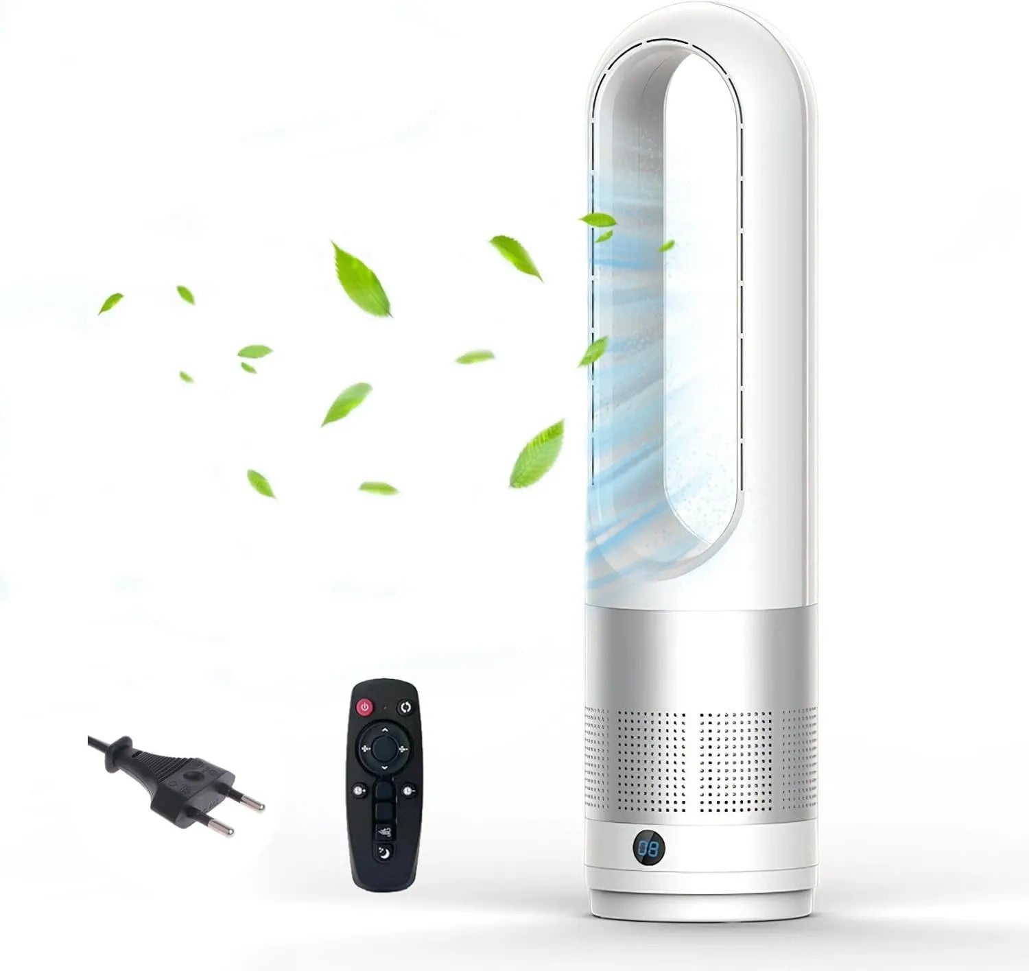 Leiser Säulenventilator ohne Rotor, 56 cm, mit 60° Oszillation, Fernbedienung, 8-Stunden-Timer, Geschwindigkeitsbereich 4000–5600 U/min