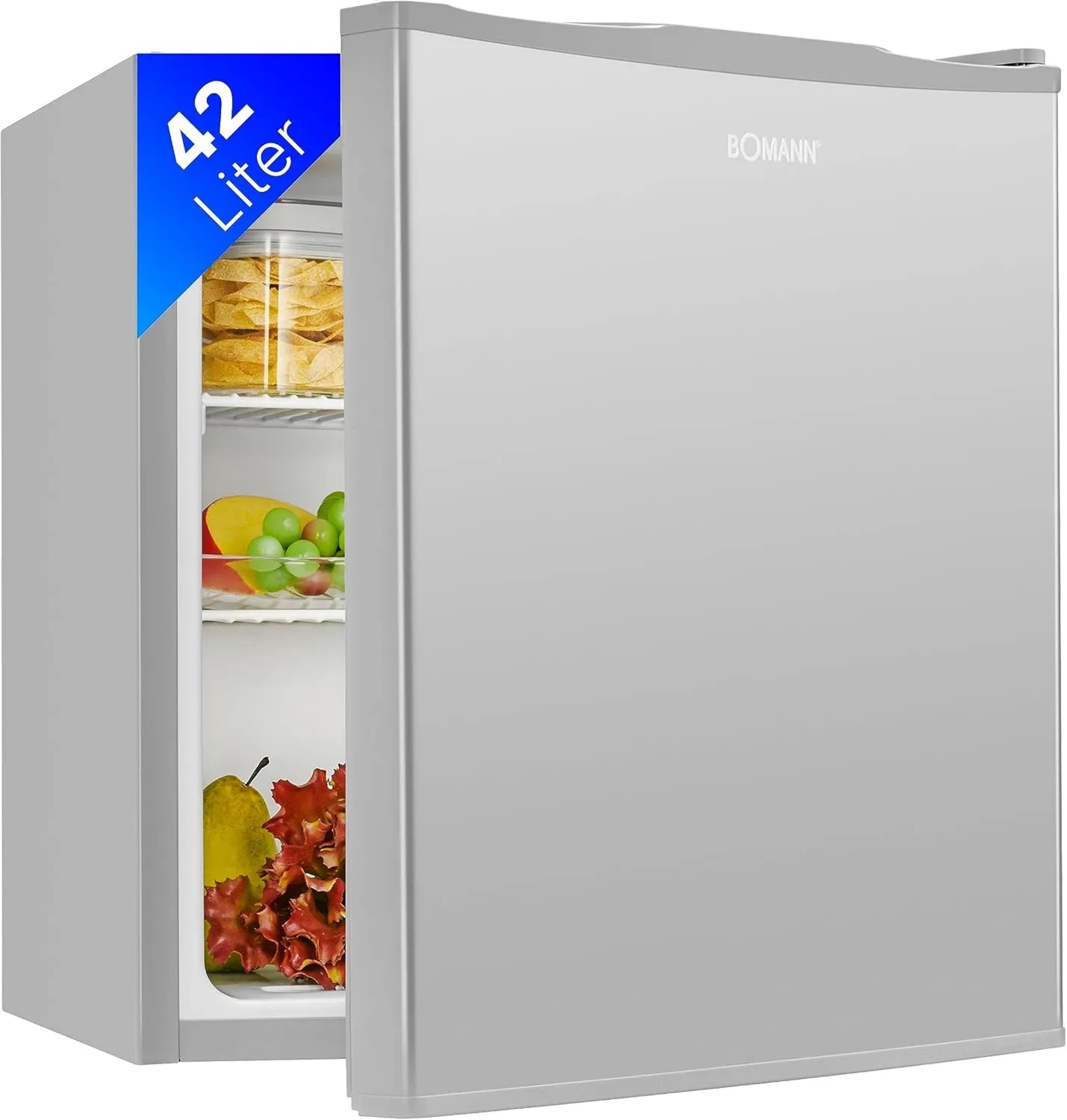 Bomann Mini Kühlschrank 42L für Büro, Camping & Gaming - Leise 39 dB, Minibar mit Türanschlagwechsel