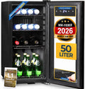 Kompakter 50L Getränkekühlschrank mit Glastür, Touchscreen und LED-Beleuchtung – Abschließbar und leise für Büro, Zuhause, Bar und Minibar